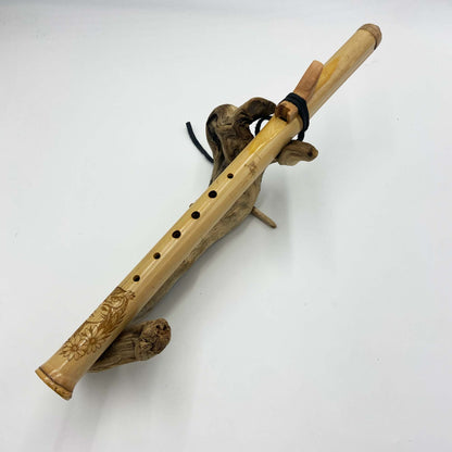 Flûte amérindienne artisanale en bambou LA 432hz avec gravure indienne hibou