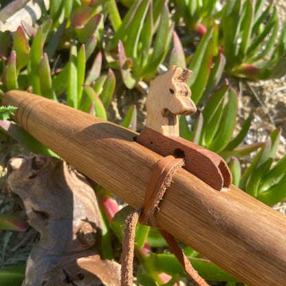 Native American Oak Meditation Flute - Wolf Head and Walnut Totem